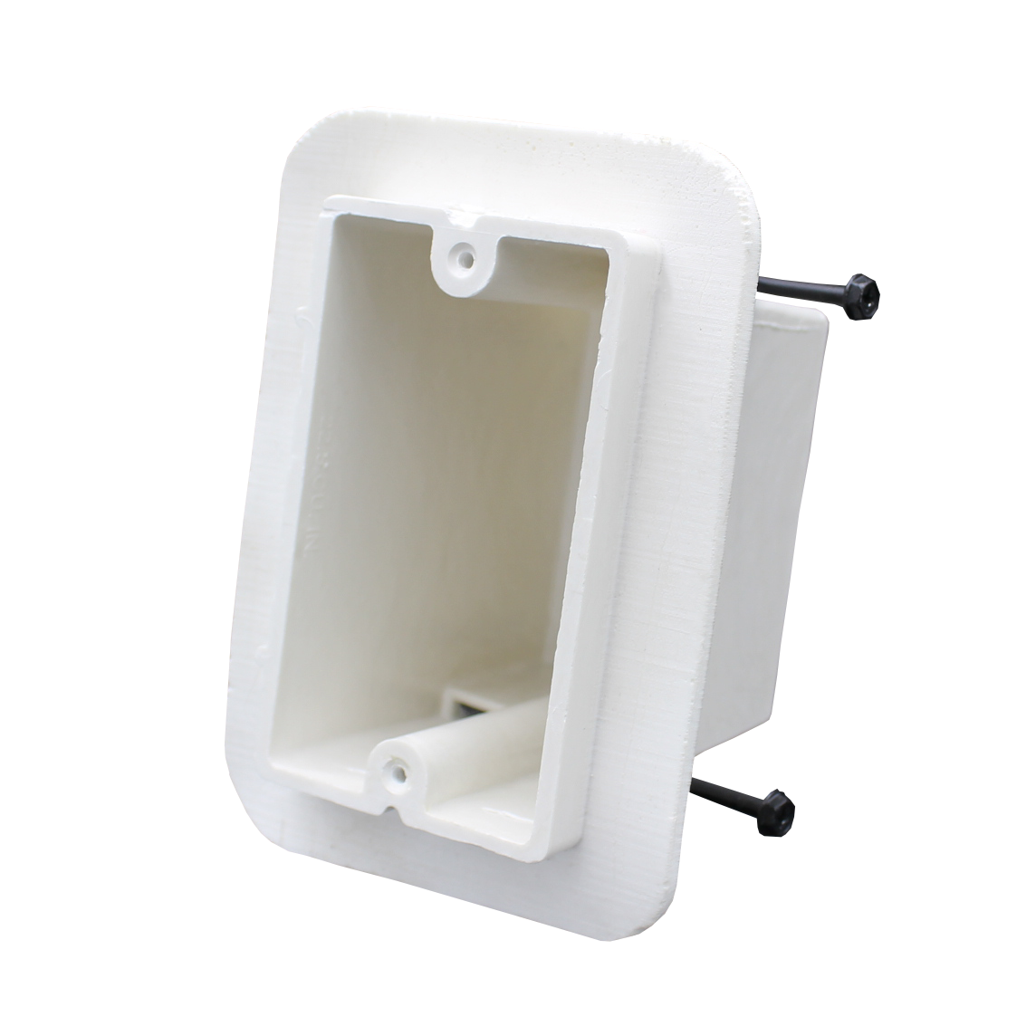 1099-SSV (Copy) Test Single gang electrical box with airseal flange steel stud screws for use with nonload bearing studs 22 gauge or lighter