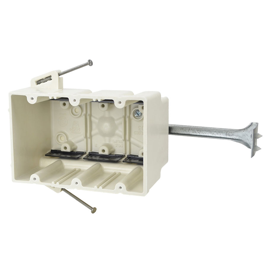 3303-NBK Three gang electrical box with nails adjustable stabilizing bar