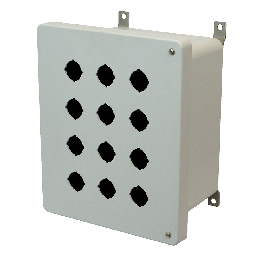 AM1086HP12 Fiberglass enclosure with 2screw hinged cover and 12 pushbutton holes