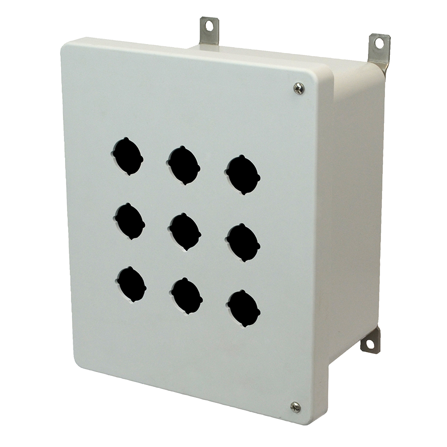 AM1086HP9 Fiberglass enclosure with 2screw hinged cover and 9 pushbutton holes