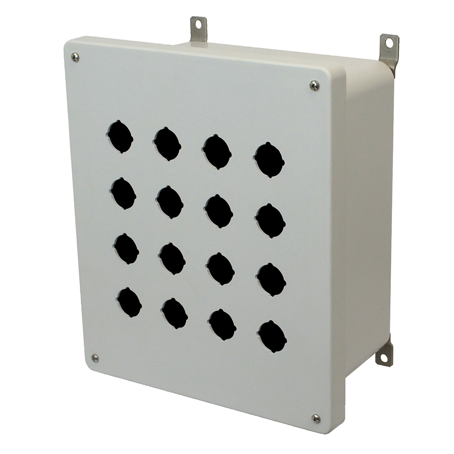 AM1206P16 Fiberglass enclosure with 4screw liftoff cover and 16 pushbutton holes