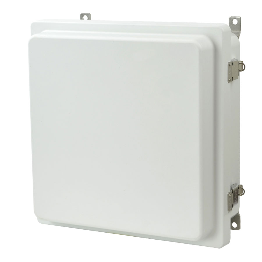 AM1224RL Fiberglass enclosure with raised hinged cover and snap latch