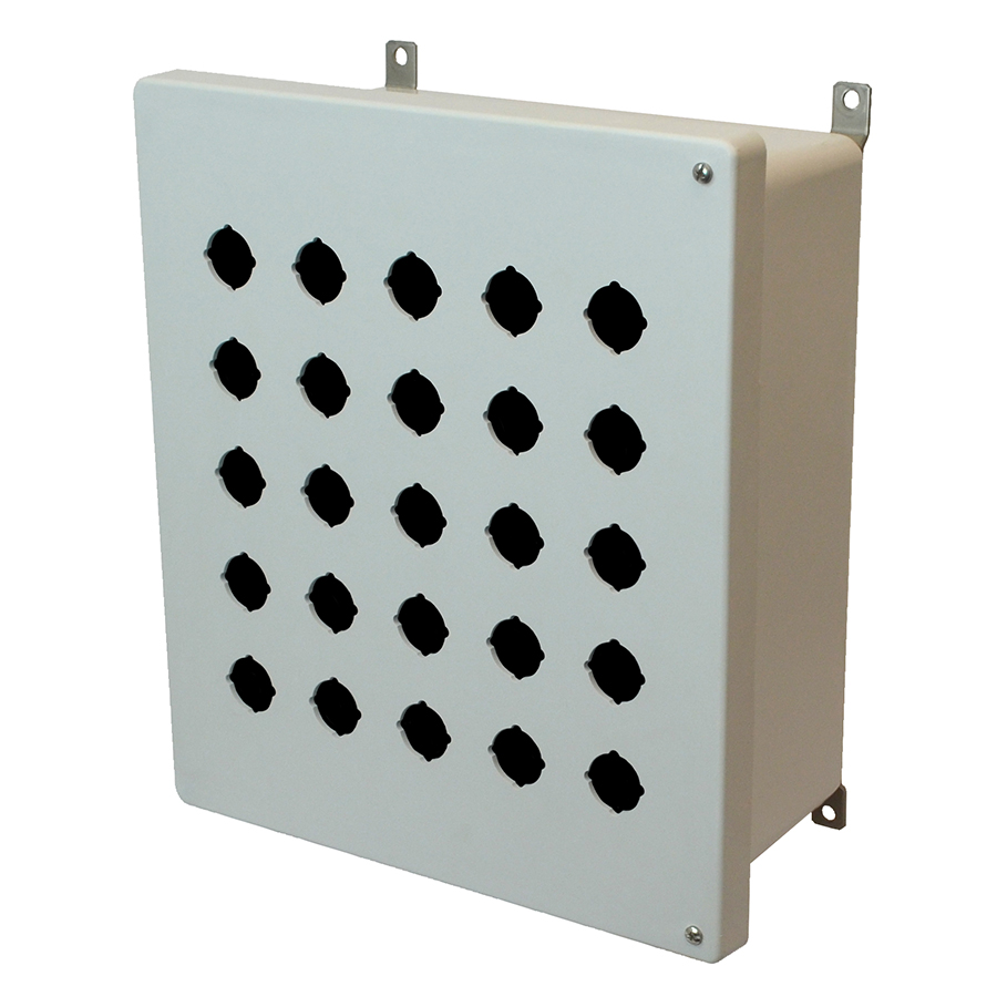 AM1426HP25 Fiberglass enclosure with 2screw hinged cover and 25 pushbutton holes