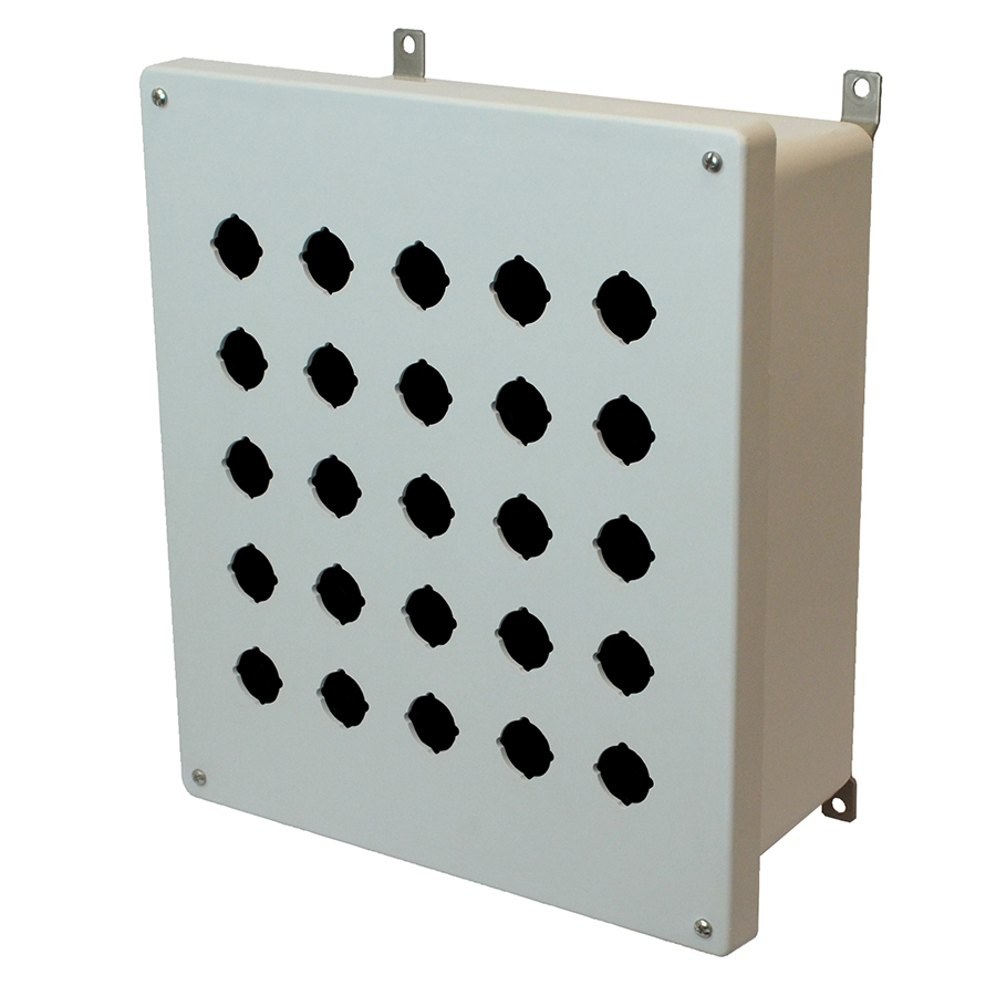 AM1426P25 Fiberglass enclosure with 4screw liftoff cover and 25 pushbutton holes