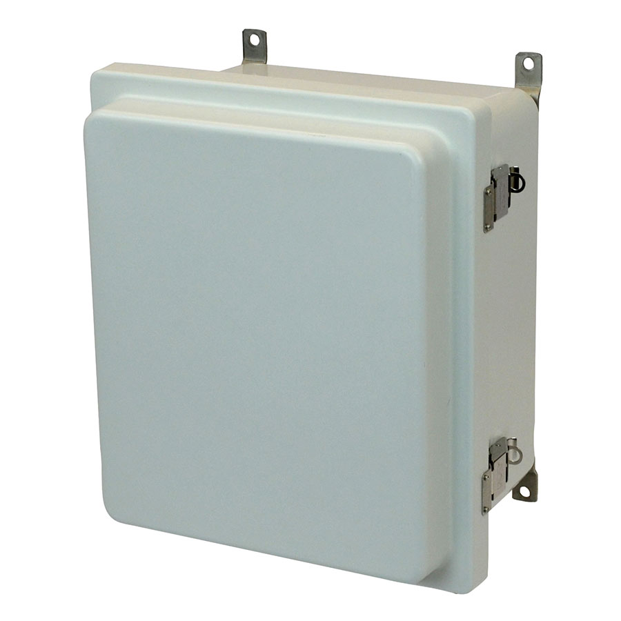 AM1648RL Fiberglass enclosure with raised hinged cover and snap latch