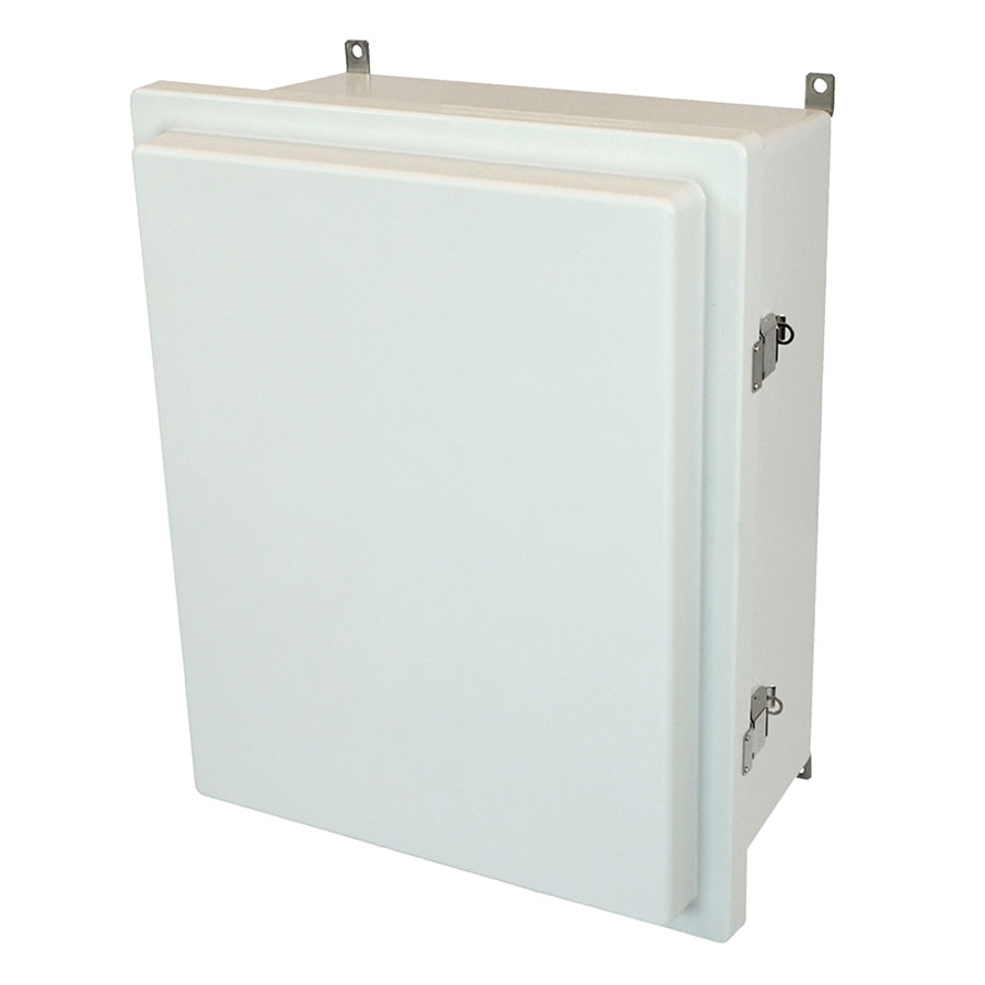 AM2068RL Fiberglass enclosure with raised hinged cover and snap latch