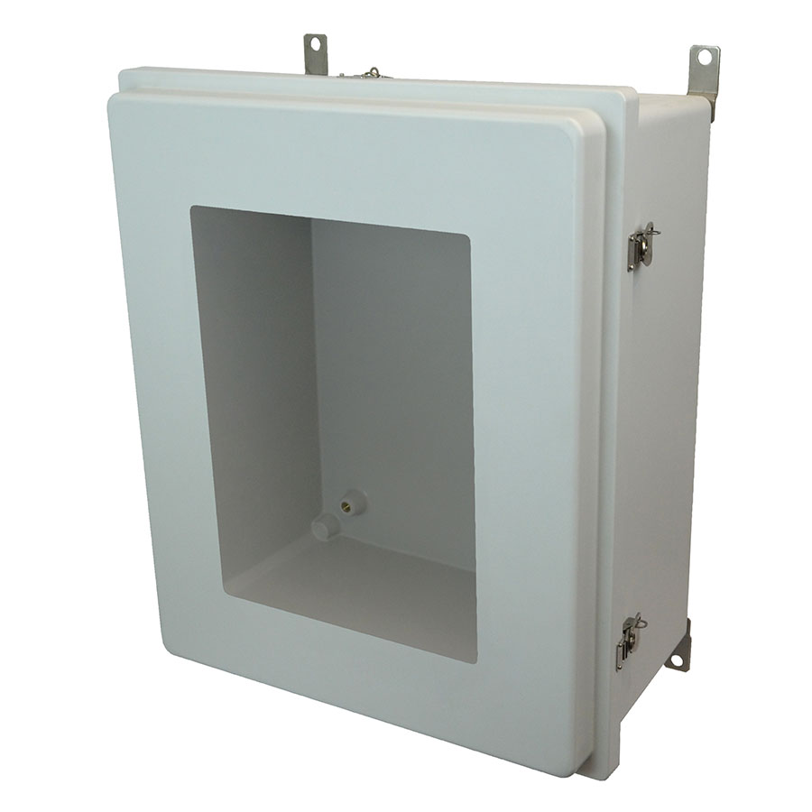 AM24200RTW Fiberglass enclosure with raised hinged window cover and twist latch