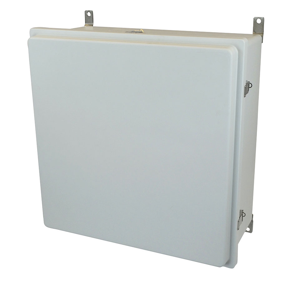 AM24240RL Fiberglass enclosure with raised hinged cover and snap latch
