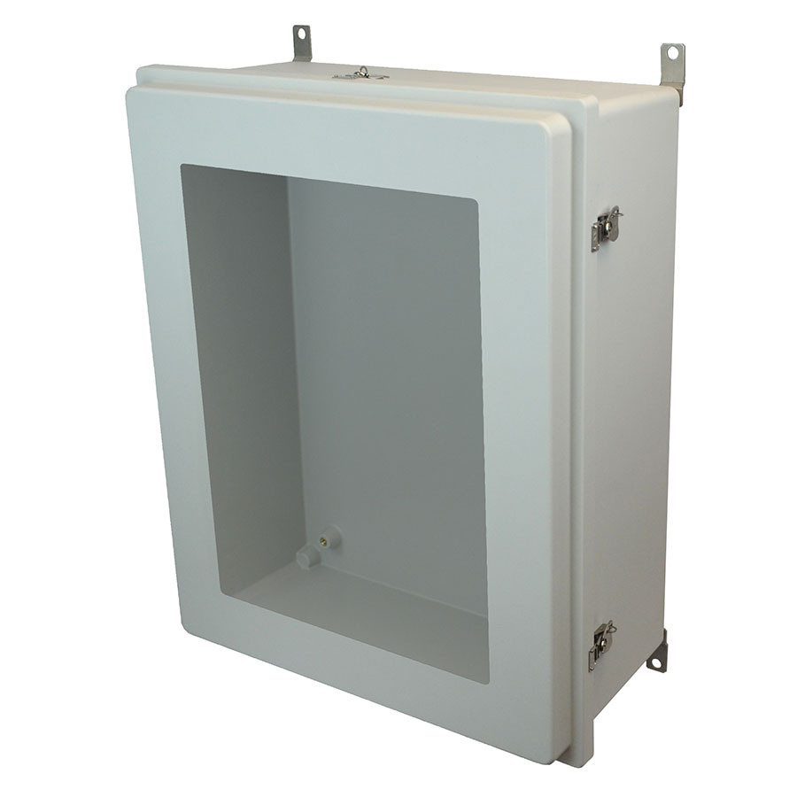 AM30240RTW Fiberglass enclosure with raised hinged window cover and twist latch
