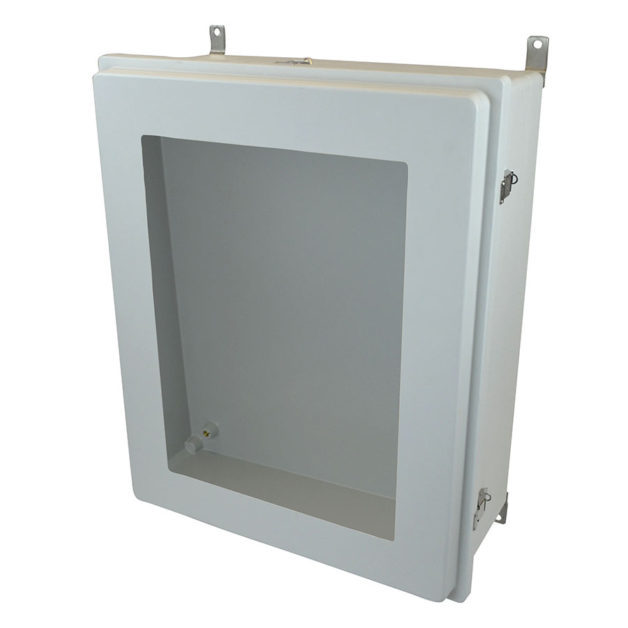 AM30248RLW Fiberglass enclosure with raised hinged window cover and snap latch