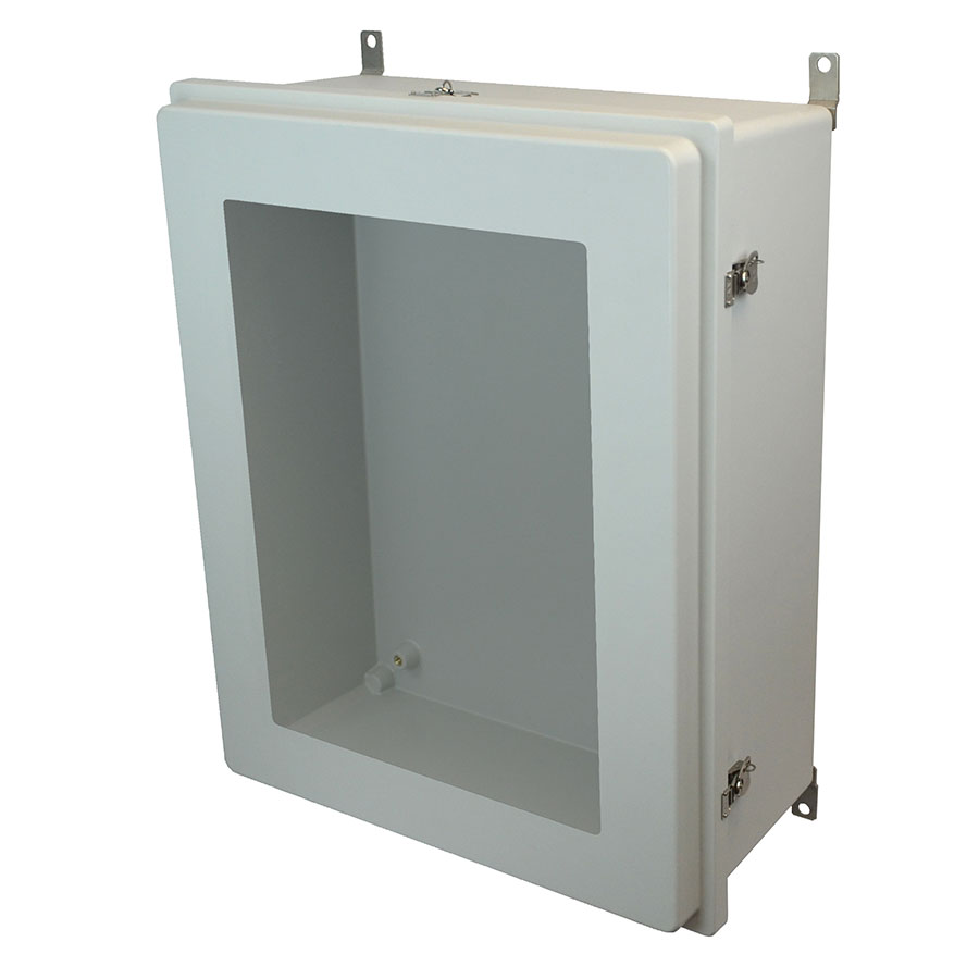AM30248RTW Fiberglass enclosure with raised hinged window cover and twist latch