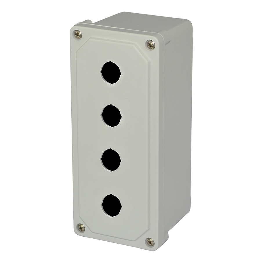 AM4PB22 Fiberglass small junction box with 4screw liftoff cover and 4 225mm pushbutton holes