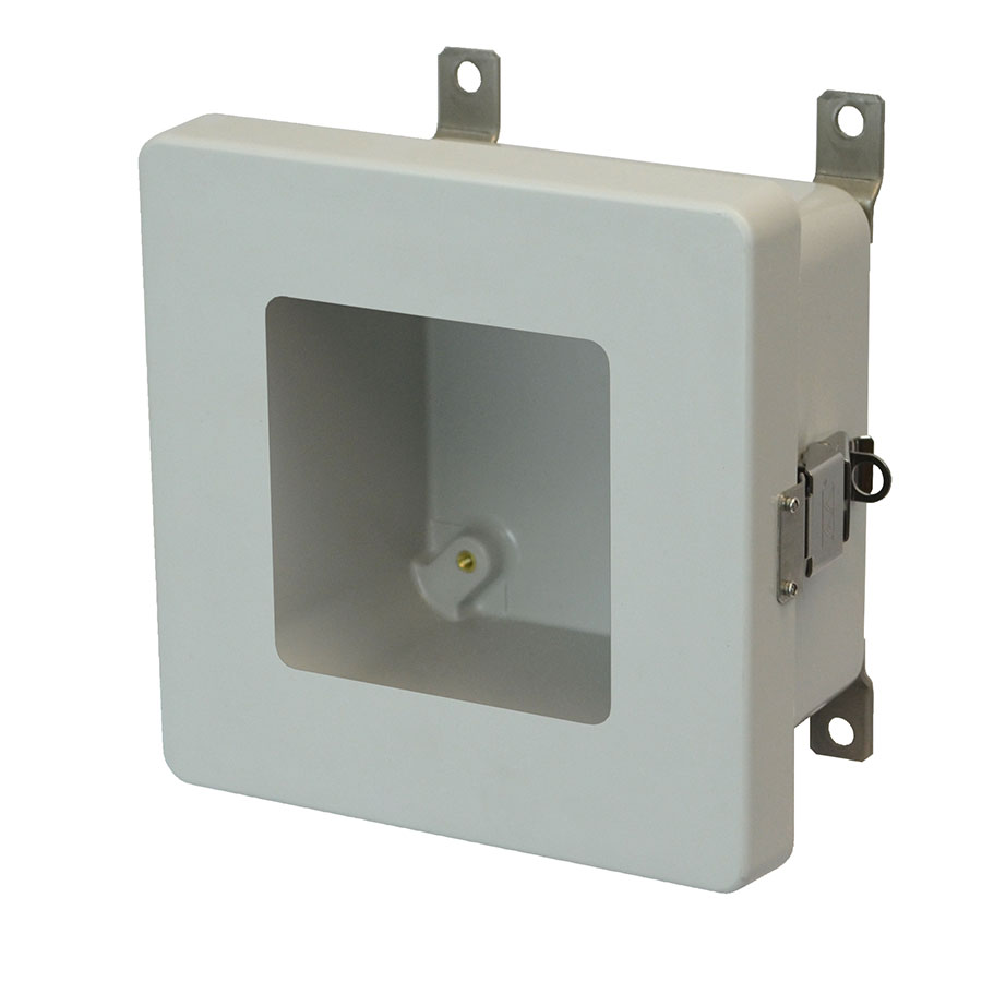 AM664LW Fiberglass enclosure with hinged window cover and snap latch