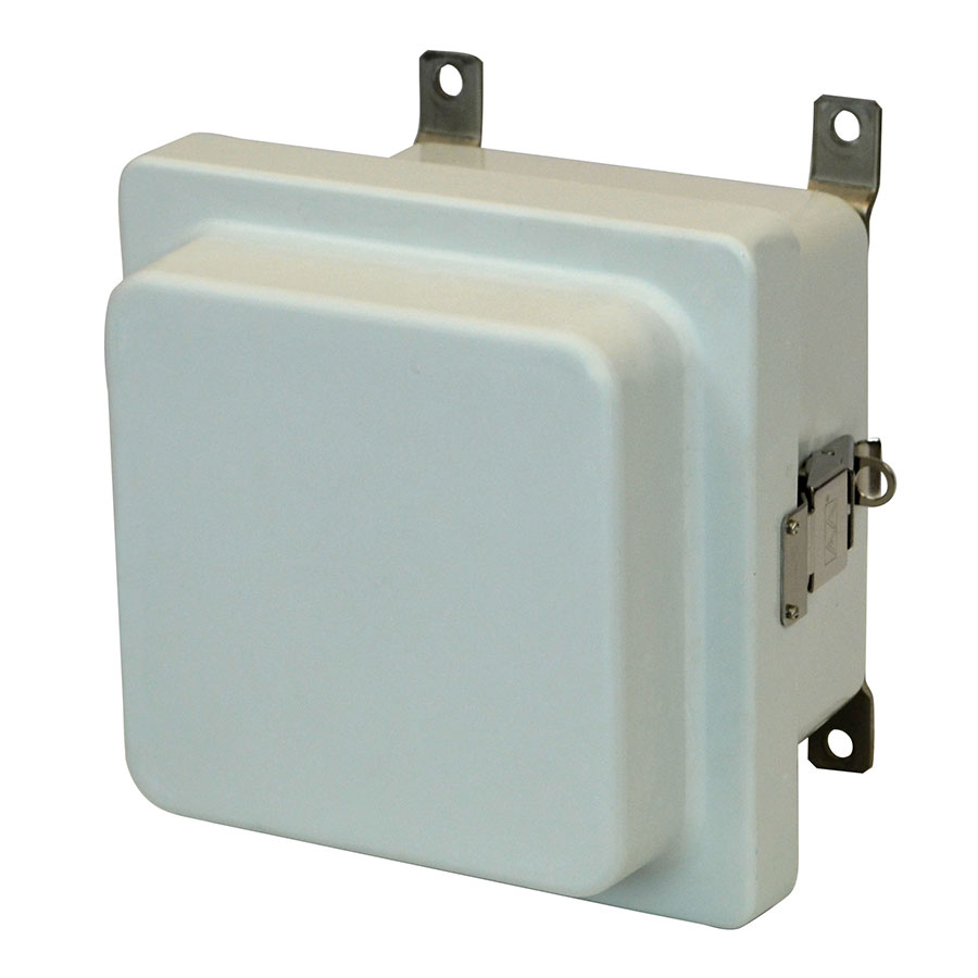 AM664RL Fiberglass enclosure with raised hinged cover and snap latch