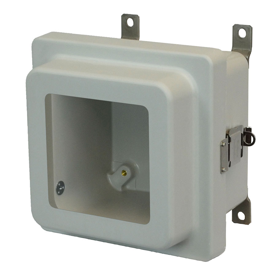 AM664RLW Fiberglass enclosure with raised hinged window cover and snap latch