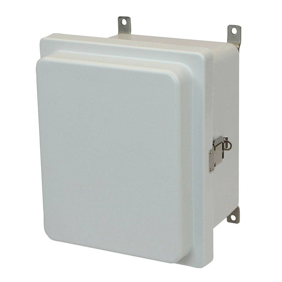 AM864RL Fiberglass enclosure with raised hinged cover and snap latch