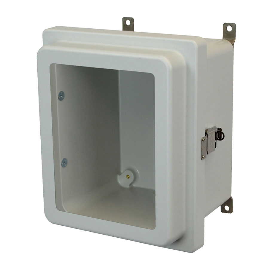 AM864RLW Fiberglass enclosure with raised hinged window cover and snap latch