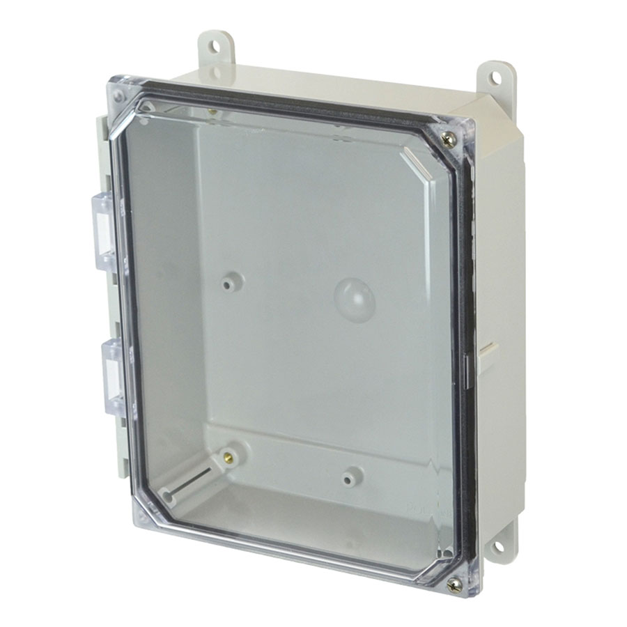 AMP1082CCH Polycarbonate enclosure with 2screw hinged clear cover