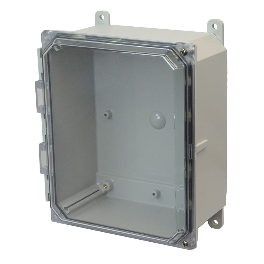 AMP1084CCH Polycarbonate enclosure with 2screw hinged clear cover