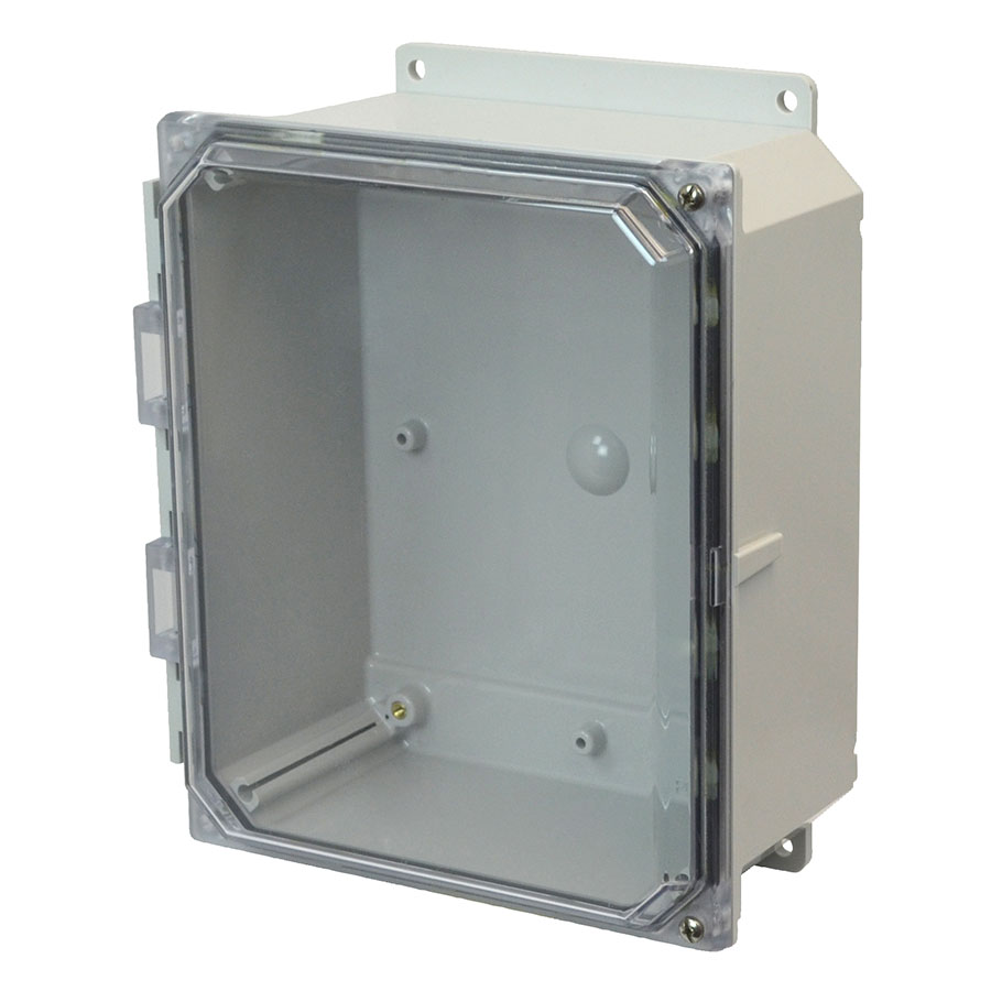 AMP1084CCHF Polycarbonate enclosure with 2screw hinged clear cover