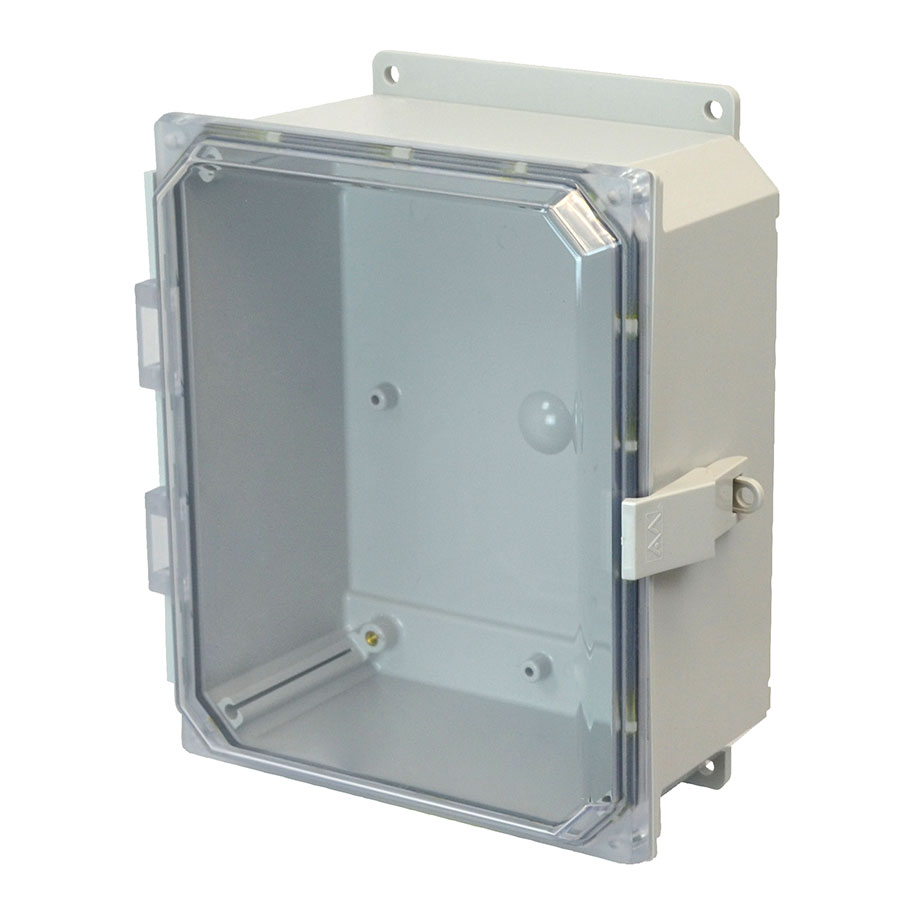 AMP1084CCNLF Polycarbonate enclosure with hinged clear cover and nonmetal snap latch