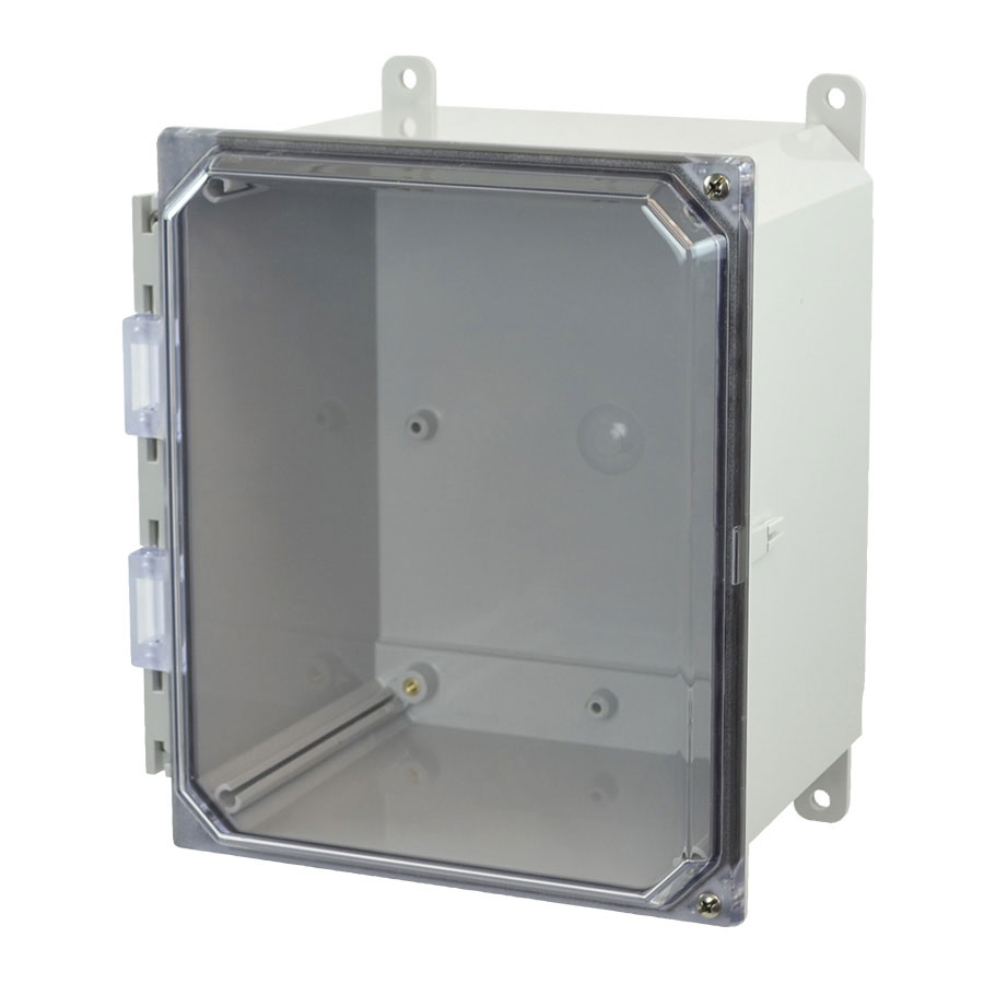 AMP1086CCH Polycarbonate enclosure with 2screw hinged clear cover