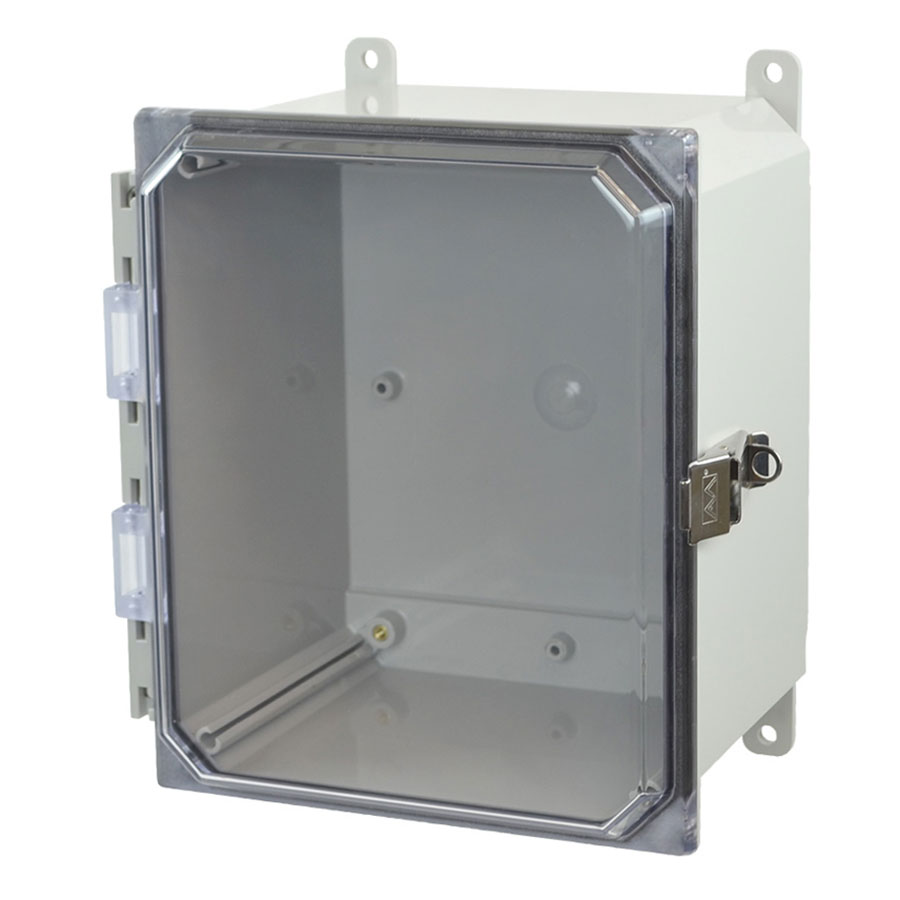 AMP1086CCL Polycarbonate enclosure with hinged clear cover and snap latch