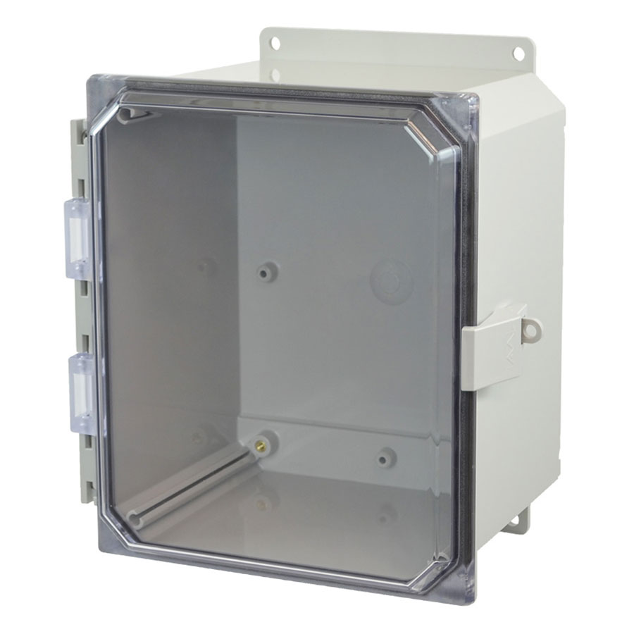 AMP1086CCNLF Polycarbonate enclosure with hinged clear cover and nonmetal snap latch