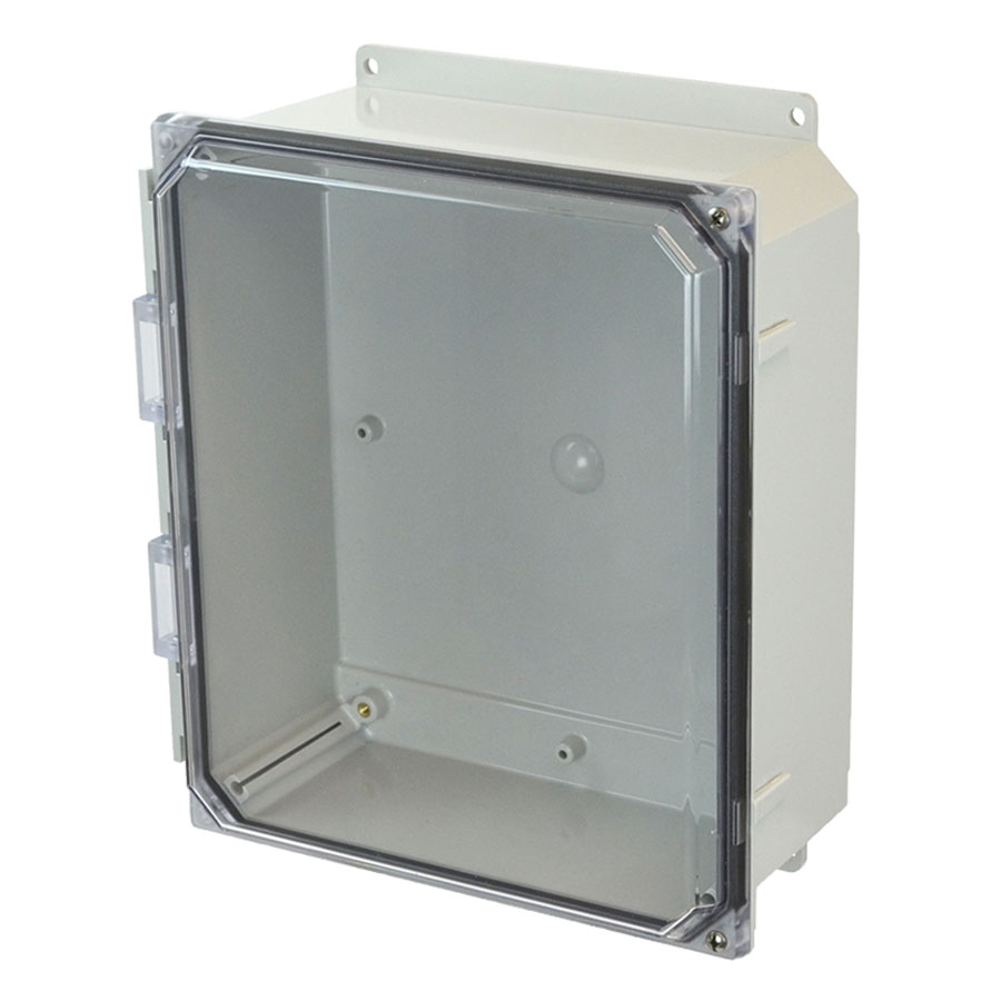 AMP1204CCHF Polycarbonate enclosure with 2screw hinged clear cover