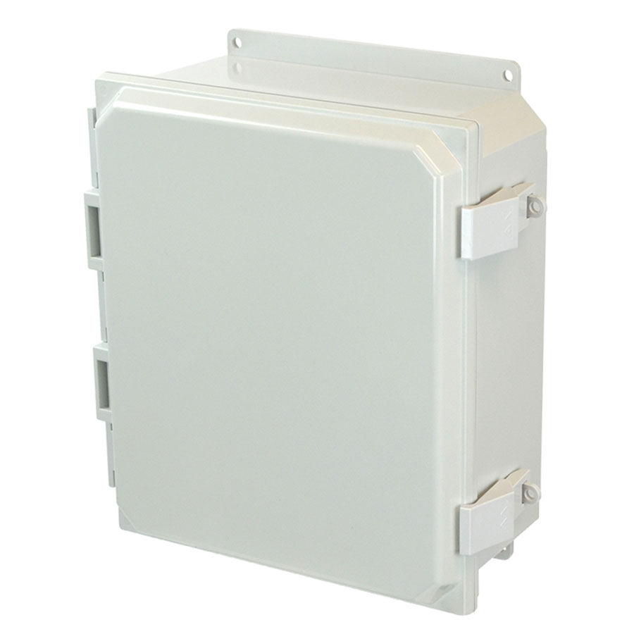 AMP1204NLF Polycarbonate enclosure with hinged cover and nonmetal snap latch
