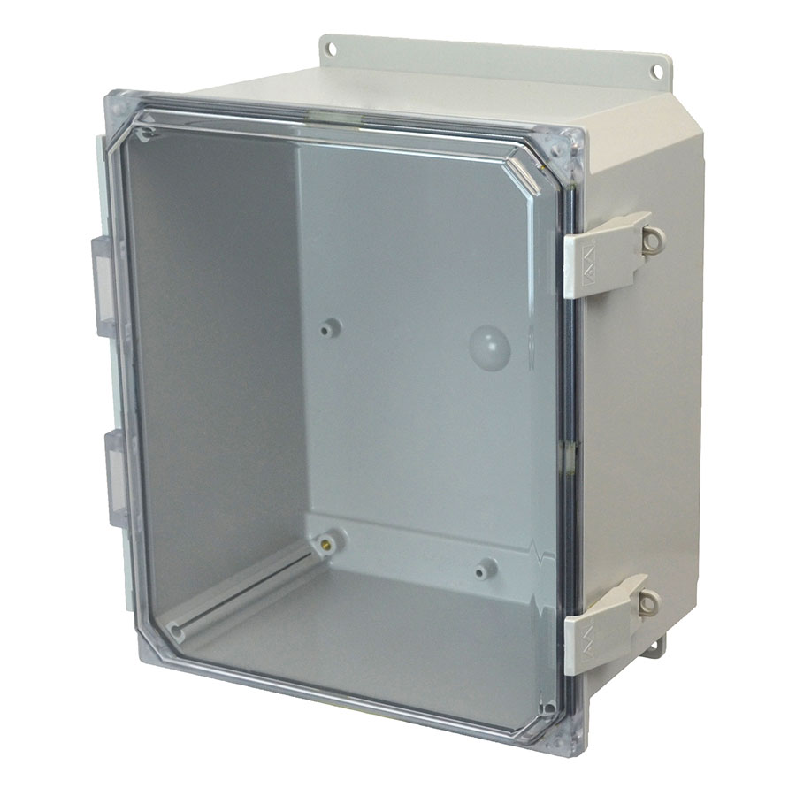 AMP1206CCNLF Polycarbonate enclosure with hinged clear cover and nonmetal snap latch