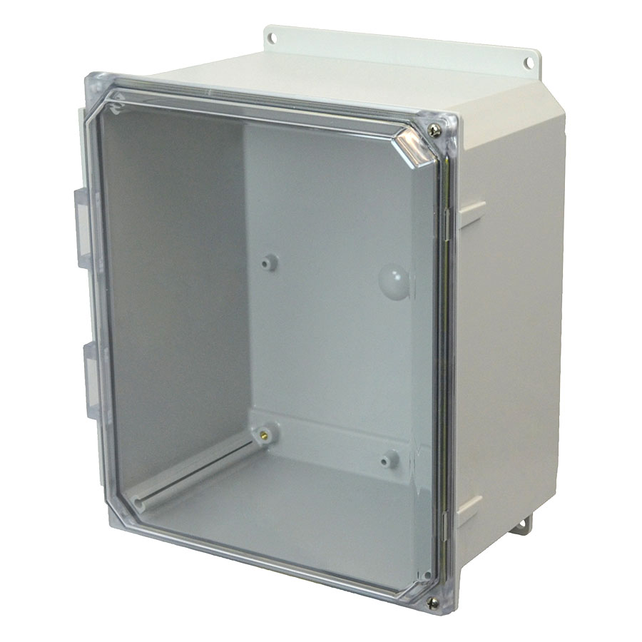 AMP1426CCHF Polycarbonate enclosure with 2screw hinged clear cover