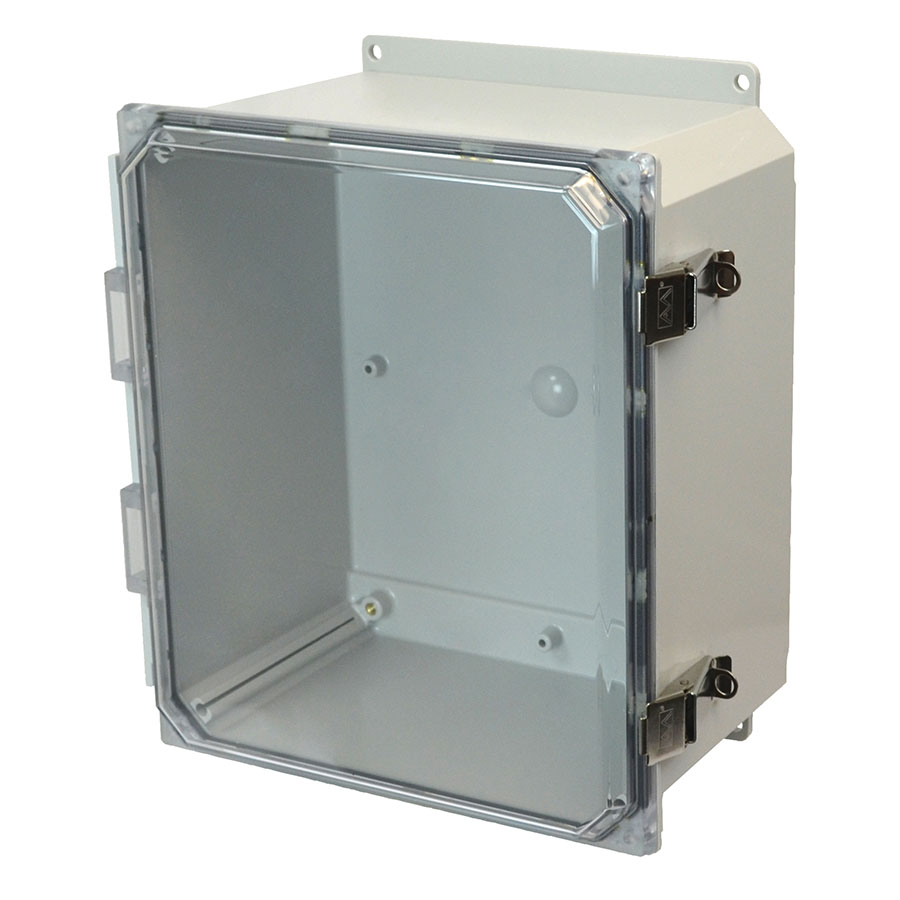 AMP1426CCLF Polycarbonate enclosure with hinged clear cover and snap latch