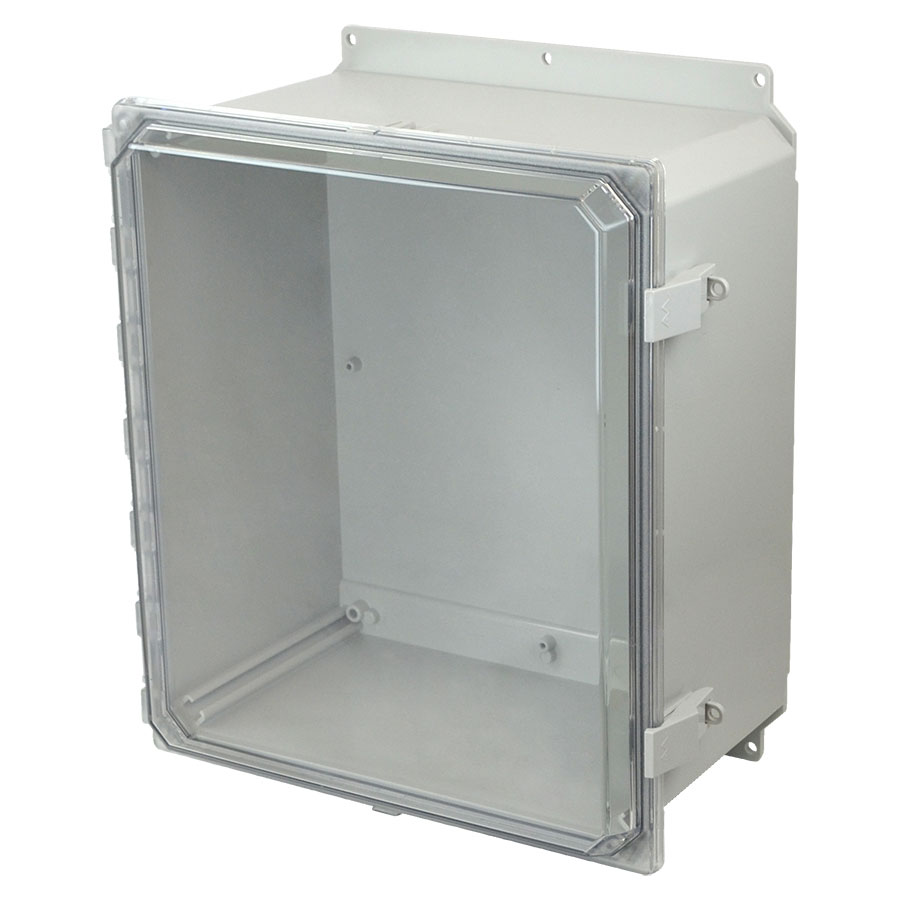 AMP1648CCNLF Polycarbonate enclosure with hinged clear cover and nonmetal snap latch