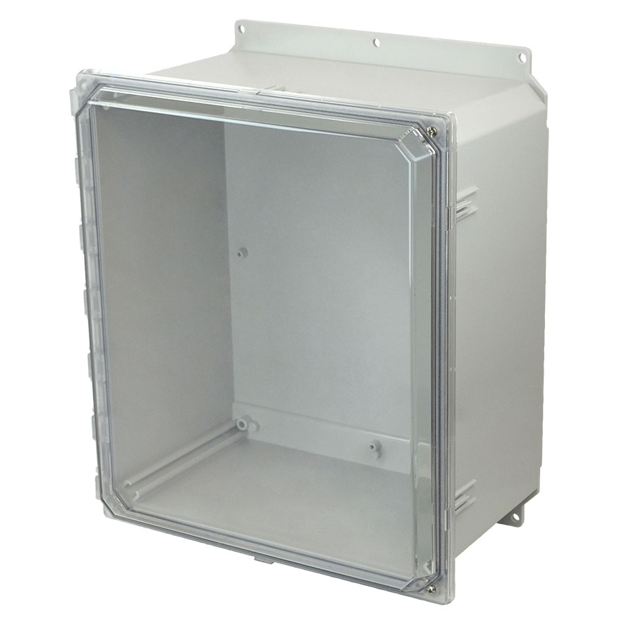 AMP1860CCHF Polycarbonate enclosure with 2screw hinged clear cover