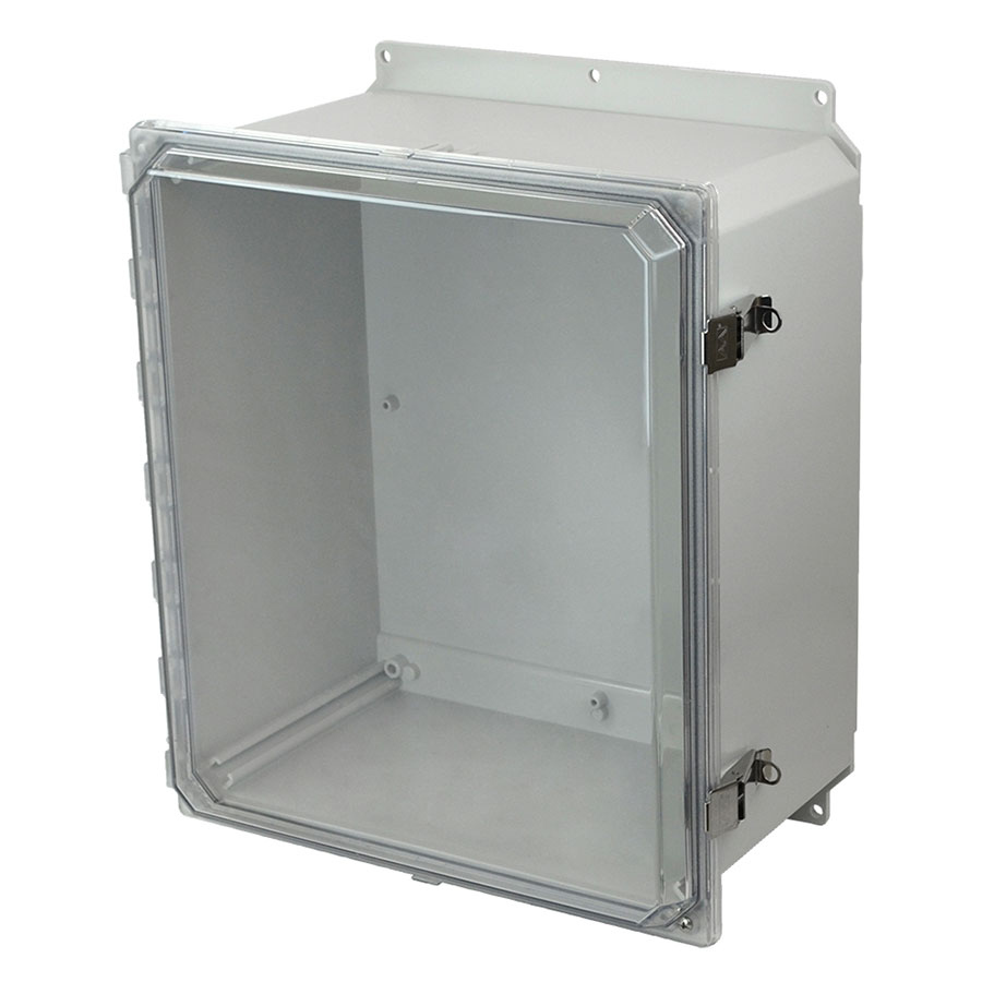 AMP1860CCLF Polycarbonate enclosure with hinged clear cover and snap latch