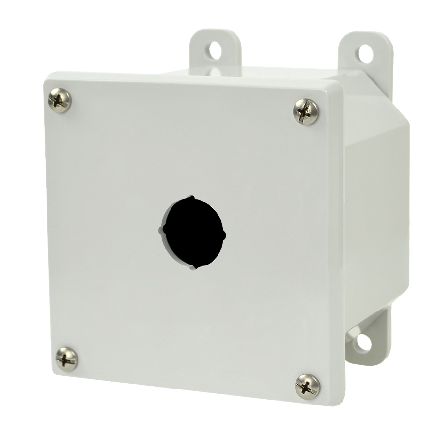 AMP1PB22 Polycarbonate enclosure with 4screw liftoff cover and 1 225mm pushbutton hole
