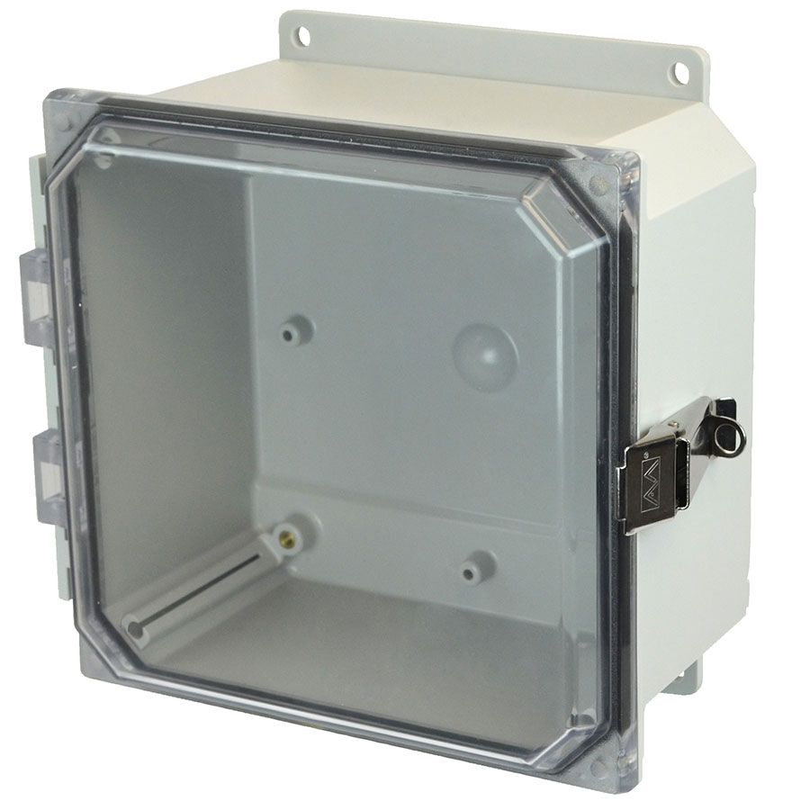 AMP884CCLF Polycarbonate enclosure with hinged clear cover and snap latch