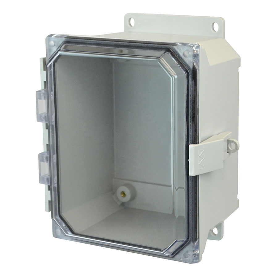 AMU1084CCNLF Fiberglass enclosure with hinged clear cover and nonmetal snap latch