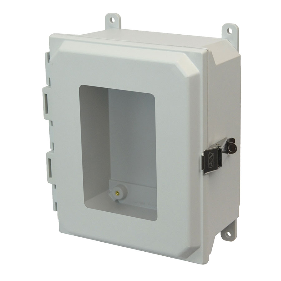 AMU1084LW Fiberglass enclosure with hinged window cover and snap latch