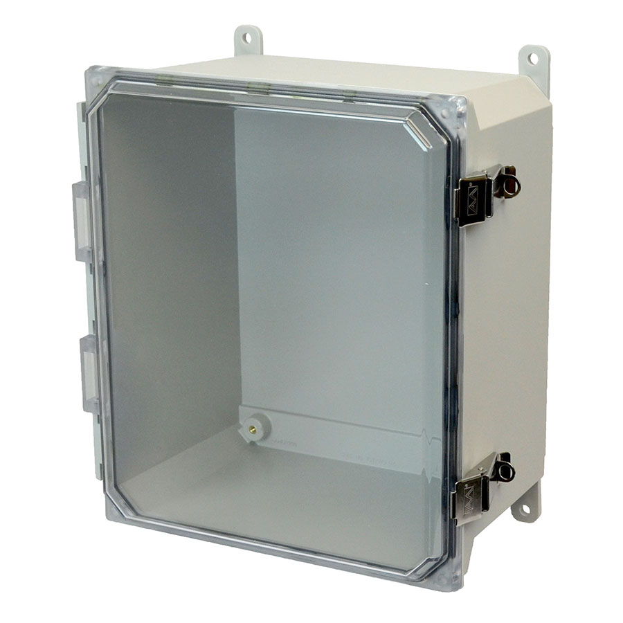 AMU1206CCL Fiberglass enclosure with hinged clear cover and snap latch