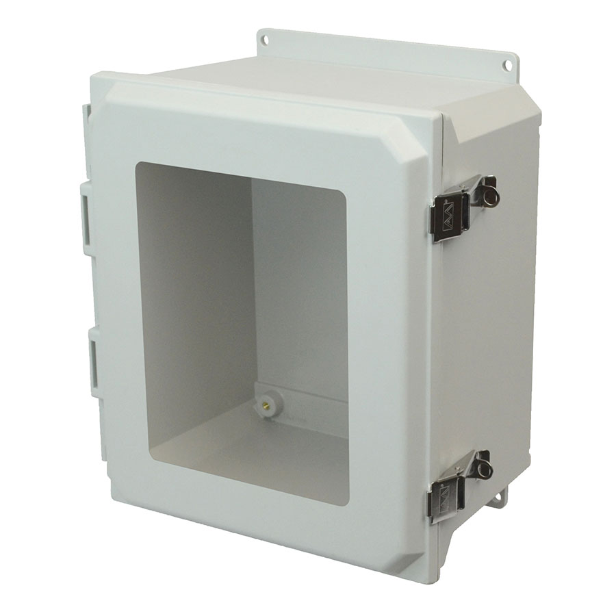 AMU1648LWF Fiberglass enclosure with hinged window cover and snap latch