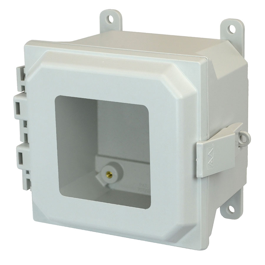 AMU664NLW Fiberglass enclosure with hinged window cover and nonmetal snap latch