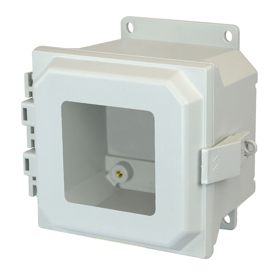 AMU884LWF Fiberglass enclosure with hinged window cover and snap latch