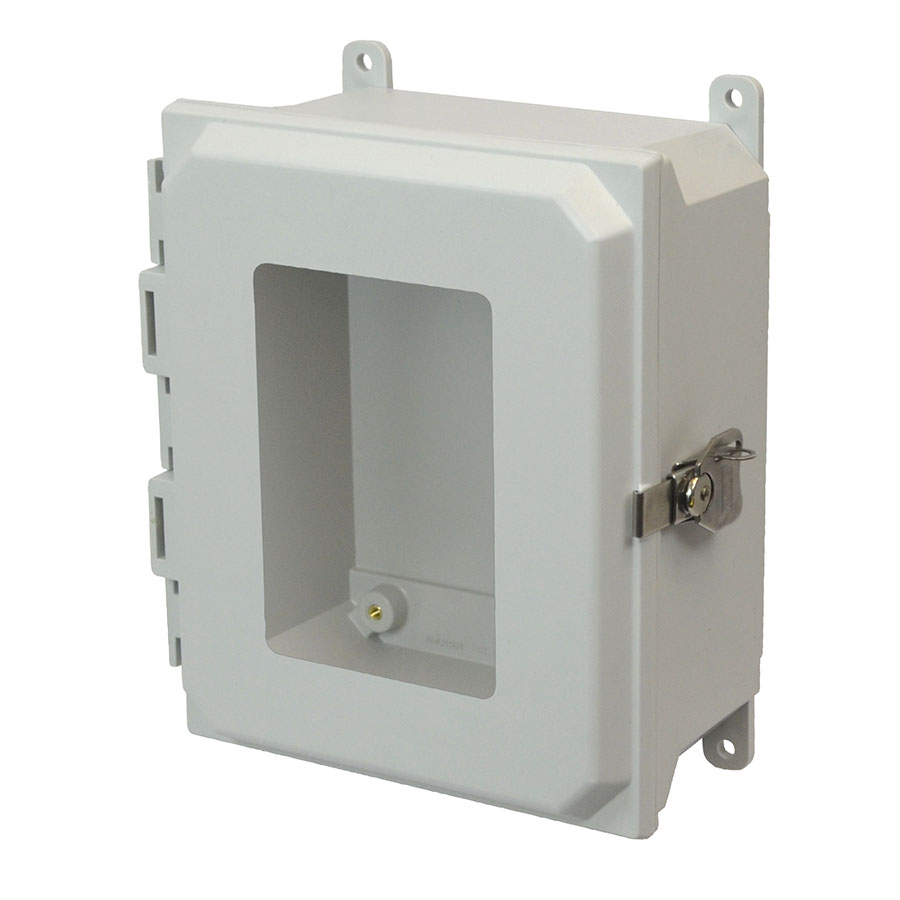 AMU864TW Fiberglass enclosure with hinged window cover and twist latch