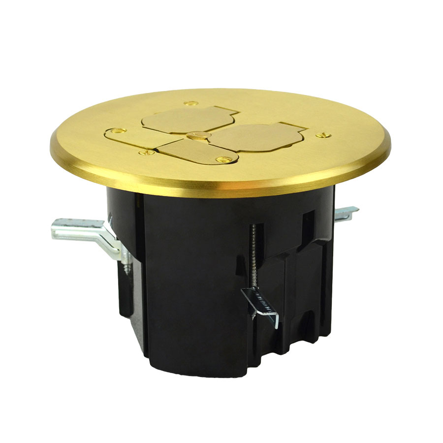 FB-8 Round floor box assembly with brass cover finish flip lid device covers low voltage