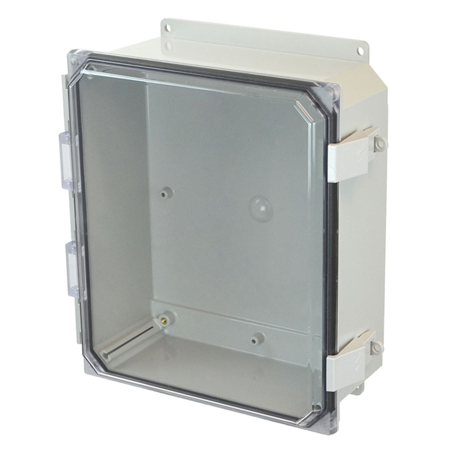 AMP1204CCNLF Polycarbonate enclosure with hinged clear cover and nonmetal snap latch