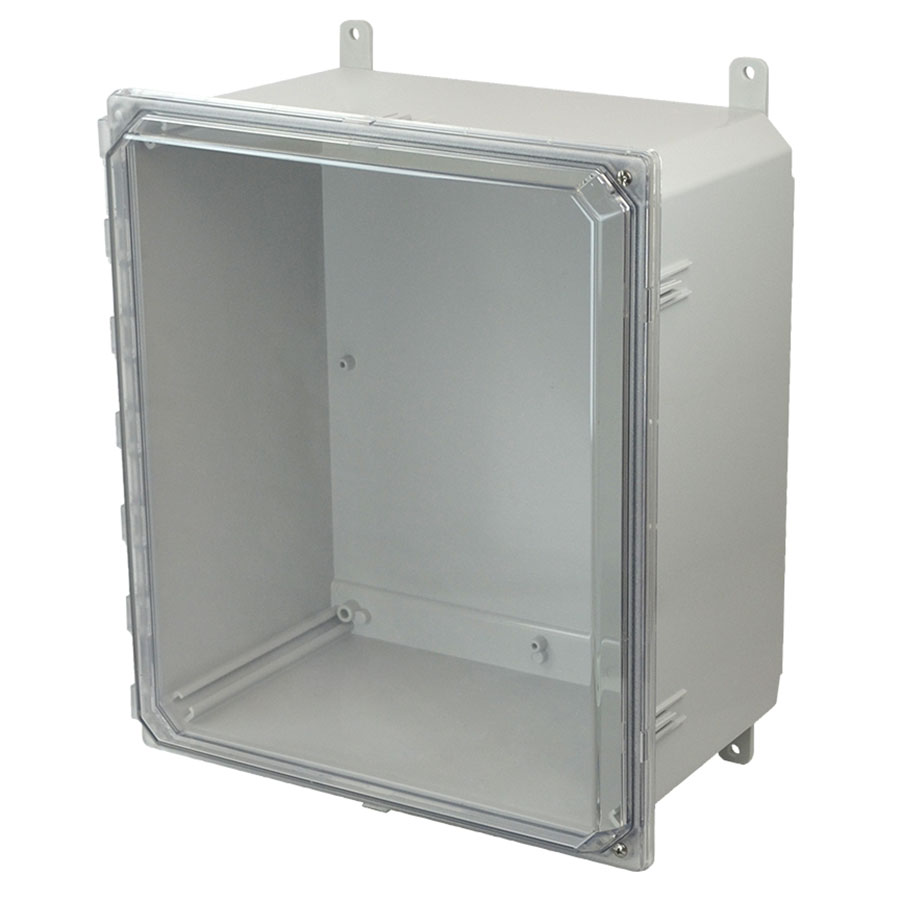 AMP1860CCH Polycarbonate enclosure with 2screw hinged clear cover