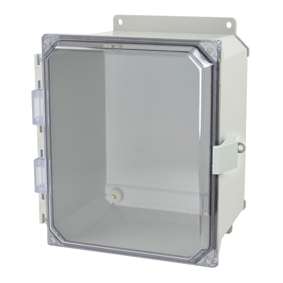 AMU1086CCNLF Fiberglass enclosure with hinged clear cover and nonmetal snap latch