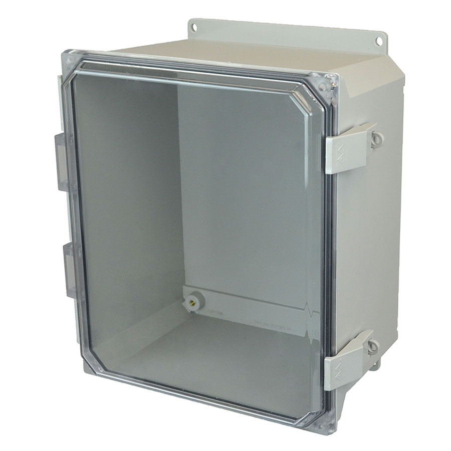 AMU1206CCNLF Fiberglass enclosure with hinged clear cover and nonmetal snap latch